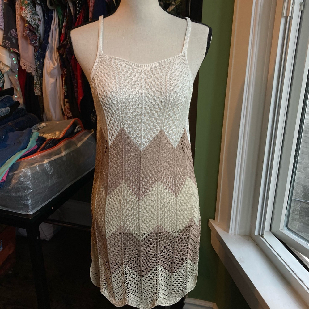 Women's Crochet Dress / coveruo Size S White and Brown